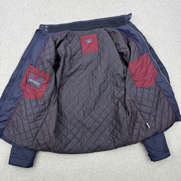 UNTUCKit Jacket Mens Medium Navy Blue Quilted Lined Nylon Full Zip Button Coat - Picture 8 of 13